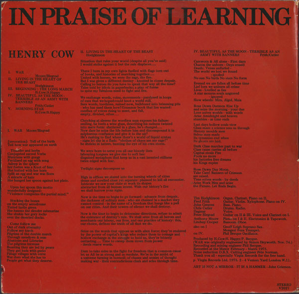 Henry Cow / Slap Happy - In Praise of Learning