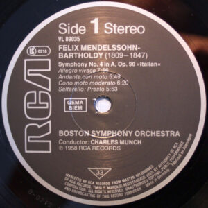 Mendelssohn-Bartholdy, Boston Symphony Orchestra, Charles Münch* – Symphony No. 4 "Italian / Symphony No. 5 "Reformation" - Afbeelding 2