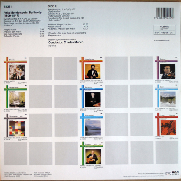 Mendelssohn-Bartholdy, Boston Symphony Orchestra, Charles Münch* – Symphony No. 4 "Italian / Symphony No. 5 "Reformation"