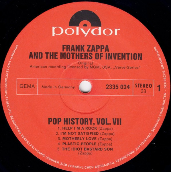 Frank Zappa And The Mothers Of Invention – Pop History, Vol. 7