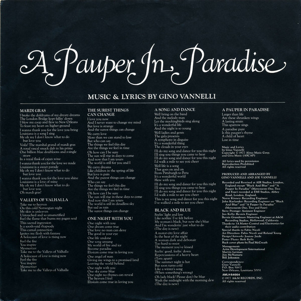 Gino Vannelli – A Pauper In Paradise