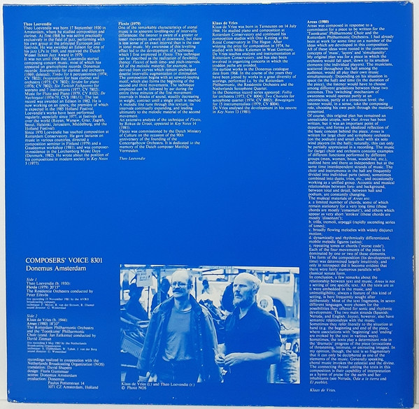 The Residentie Orchestra / Peter Eötvös / The Rotterdam Philharmonic Orchestra, The "Toonkunst" Philharmonic Choir, Jan Eelkema, David Zinman – Theo Loevendie: Flexio / Klaas de Vries: Areas