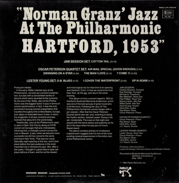 Various – Norman Granz' Jazz At The Philharmonic Hartford, 1953