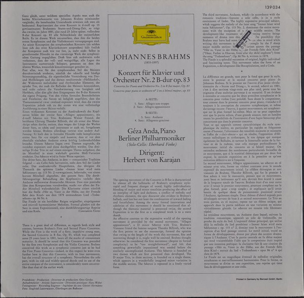 Brahms - Géza Anda, Herbert Von Karajan, Berliner Philharmoniker – Klavierkonzert Nr. 2 B-Dur