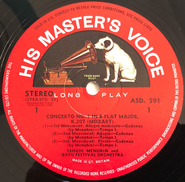 Mozart / Yehudi Menuhin, Bath Festival Orchestra – Mozart Violin Concertos Nos. 1 & 2