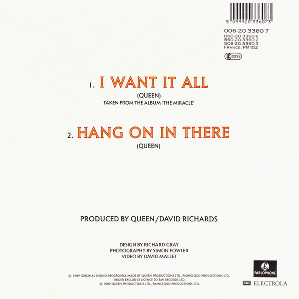 7" | Queen - I Want it All / Hang on in There