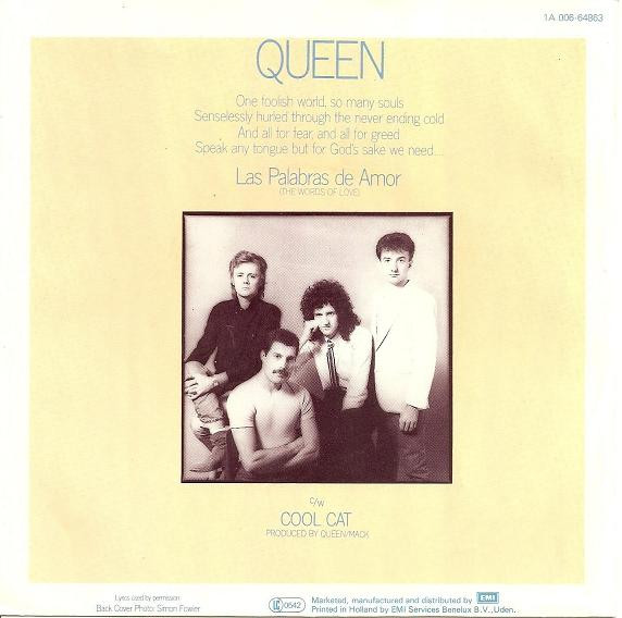 7" | Queen - Las Palabras De Amor (the Words of Love) / Cool Cat