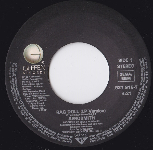 7" | Aerosmith - Rag Doll / St. John (LP version)