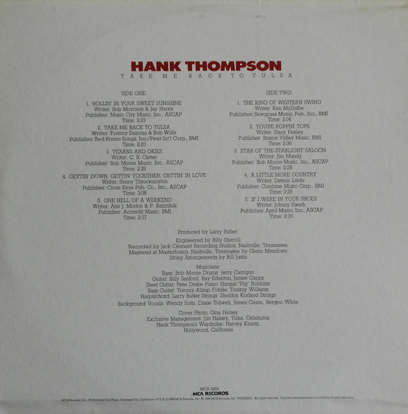 Hank Thompson – Take Me Back To Tulsa