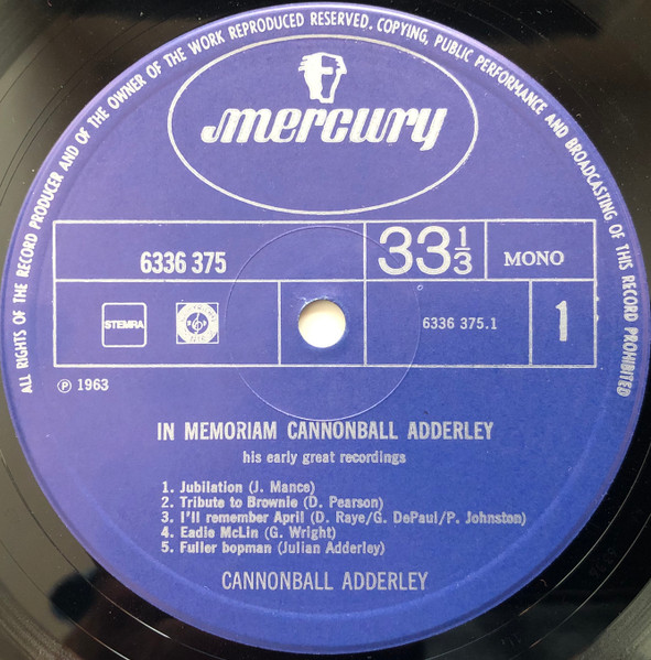 Cannonball Adderly - In Memoriam Cannonball Adderly, his early recordings