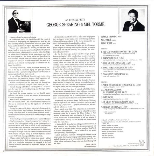 George Shearing And Mel Tormé – An Evening With George Shearing And Mel Tormé