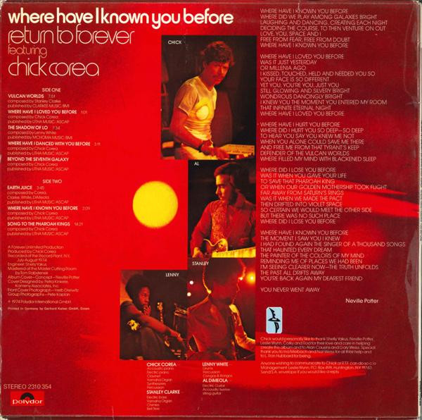 Return To Forever Featuring Chick Corea – Where Have I Known You Before