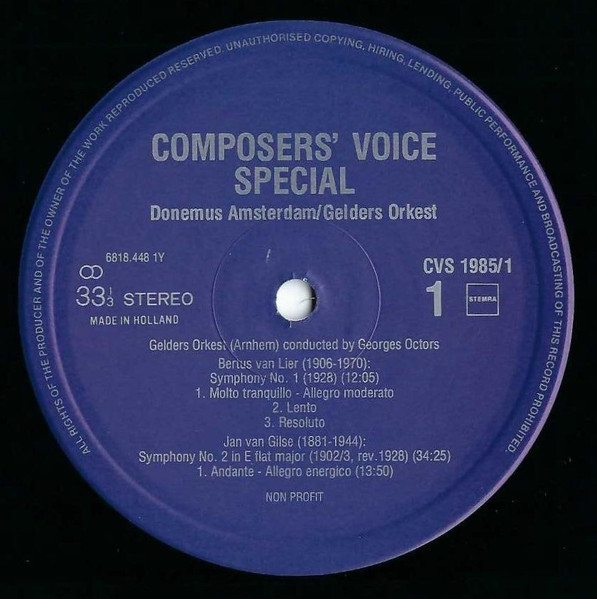 Bertus van Lier, Jan van Gilse, Gelders Orkest Conducted By Georges Octors – Symphony No. 1 / Symphony No. 2