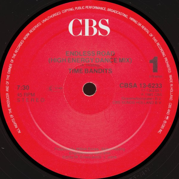 12" | Time Bandits - Endless Road (High energy Dance mix by Ben Liebrand)