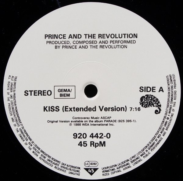 12" | Prince and the Revolution - Kiss / 🖤 or $