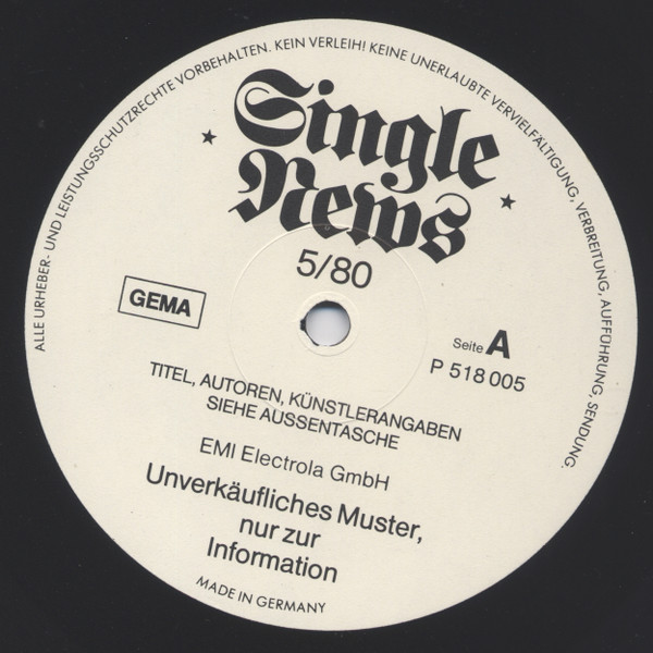 Various - Single 5'80 (compilatie, 'Unverkaufliches Muster, nur fur information')