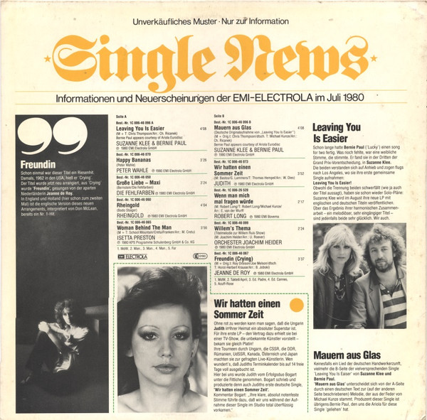 Various - Single 5'80 (compilatie, 'Unverkaufliches Muster, nur fur information')