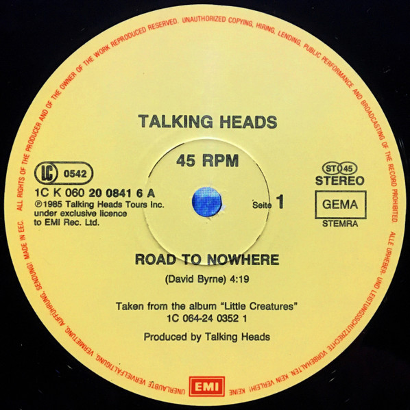 12" | Talking Heads - Road to Nowhere / Television Man (extended mix)