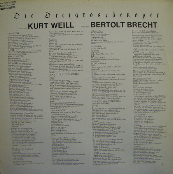 Kurt Weill, Bert Brecht, Lotte Lenya – Die Dreigroschenoper