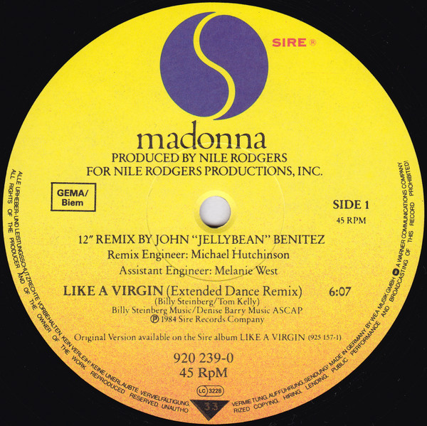 12" | Madonna - Like a Virgin (extended dance mix)/ Stay