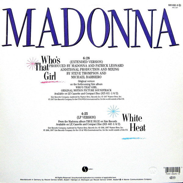 12" | Madonna - Who's That Girl (extended version) / White Heat