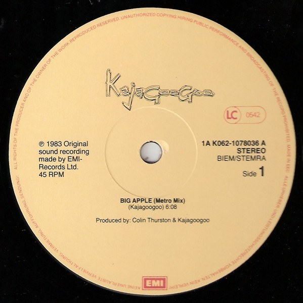 12" | Kajagoogoo – Big Apple (metro mix) / Big Apple / Monochromatic