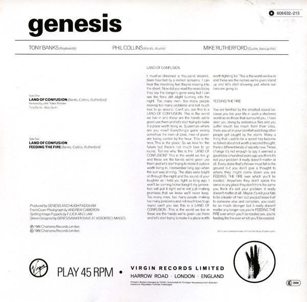 12" | Genesis – Land Of Confusion / Feeding the Fire