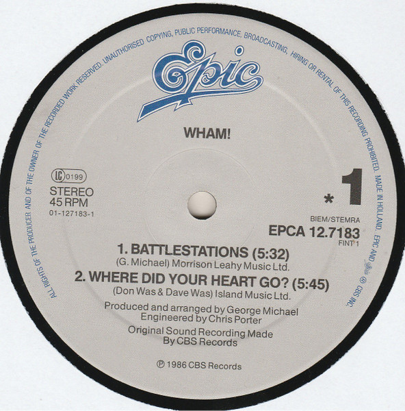 12" | Wham! -  Battlestations / Where Did Your heart Go? / The Edge of Heaven / Wham! Rap '86