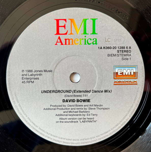 12" | David Bowie - Underground (extended dance mix / dub mix / instrumental)