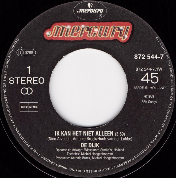 7" | De Dijk – Ik Kan Het Niet Alleen