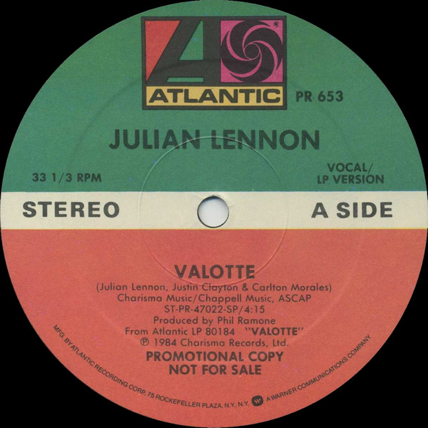 12" | Julian Lennon - Valotte / Valotte (Promo persing)