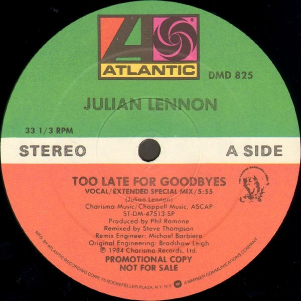 12" | Julian Lennon - Too Late for Goodbyes / Let Me Be