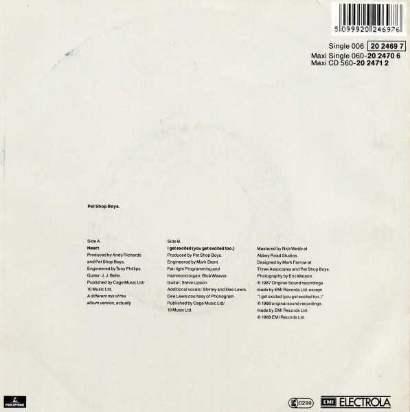 7" | The Pet Shop Boys - Heart / I Get Excited
