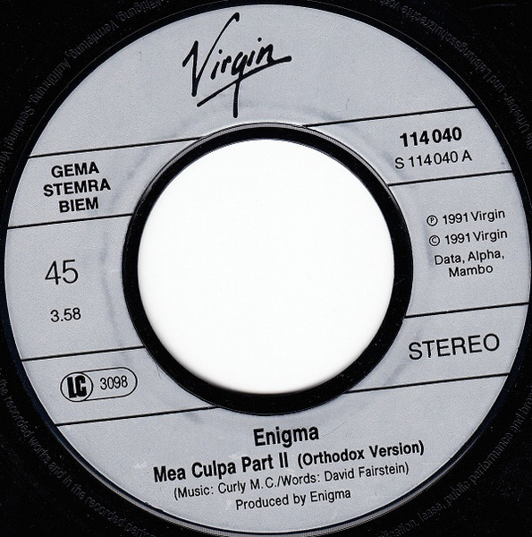 7"| Enigma - Mea Culpa part II (Orthodox version) / Mea Culpa part II (Catholic version)