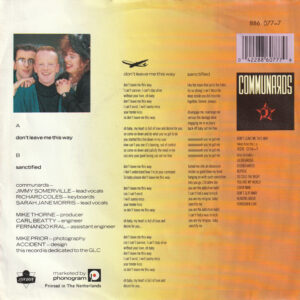 7"| Communards with Sarah Jane Morris - Don't Leave me this Way / Sanctified - Afbeelding 3