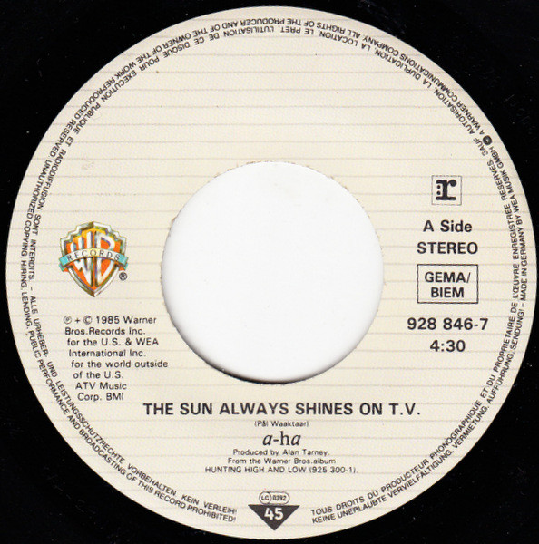 7"| A-Ha - The Sun Always Shines on T.V. / Driftwood