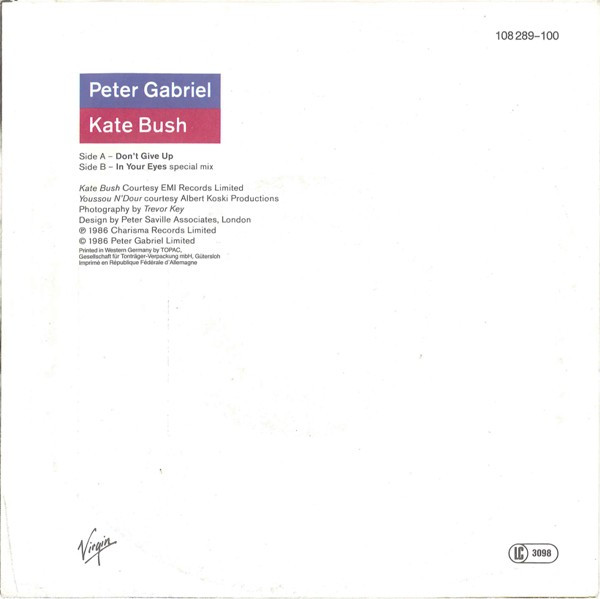 7"| Peter Gabriel and Kate Bush - Don't Give Up / In Your Eyes