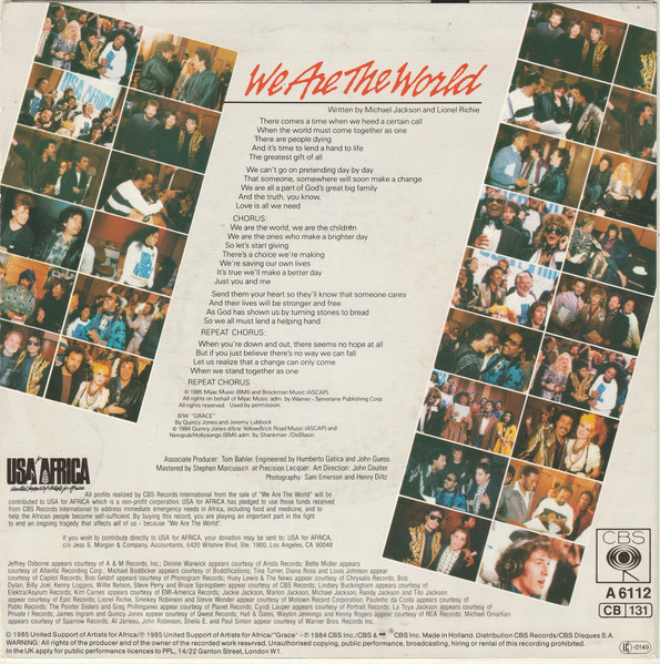 7"| USA for Africa - We Are the World / Grace