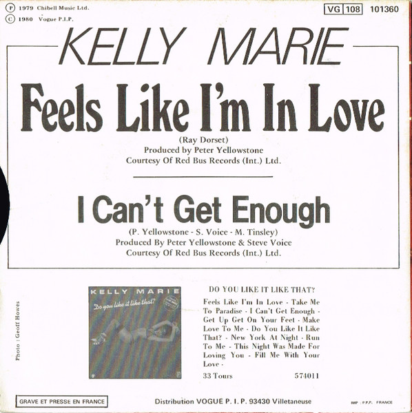 7" | Kelly Marie - Feels like i'm in Love / I can't get Enough