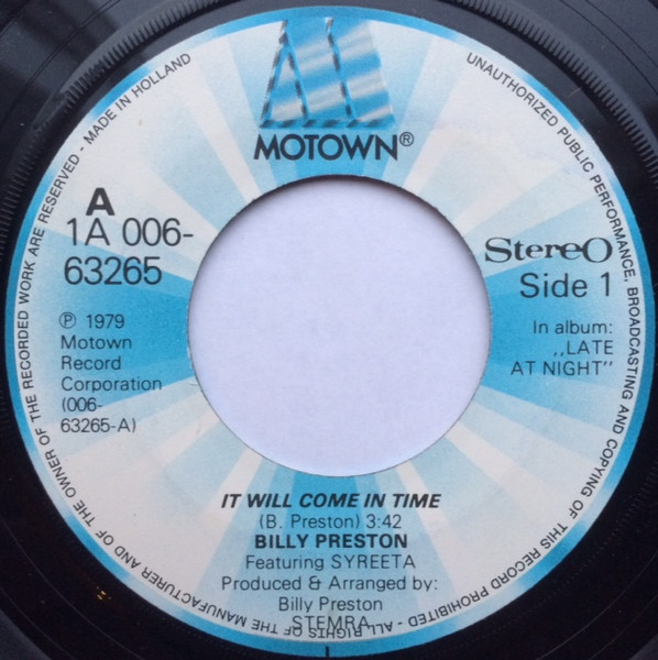 7" | Billy Preston ft. Syreeta - It Will come in Time / Sock-it Rocket