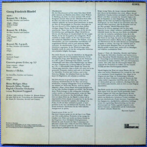 Raymond Leppard - Georg Friedriech Handel '3 Oeboekonzerte Concerto Grosso op. 3,3' - Afbeelding 2
