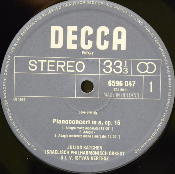 Julius Katchen - Edvard Grieg 'Pianoconcert in a / Peer Guint Suites 1&2'