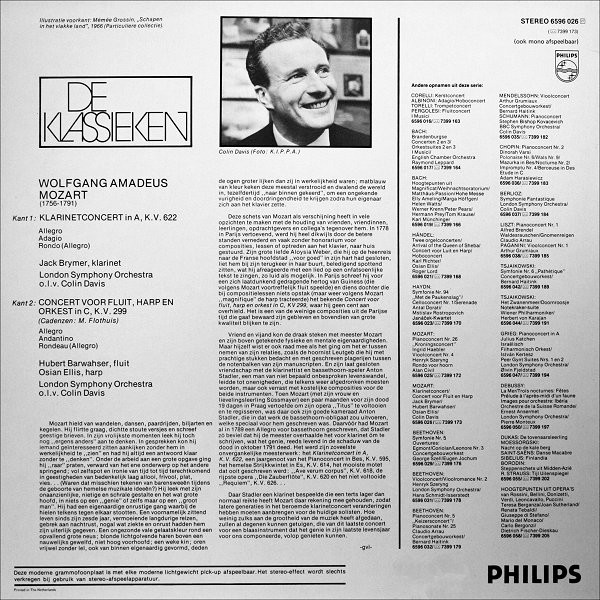 Jack Brymer, Hubert Barwahser, Osian Ellis, Colin Davis – Mozart 'Klarinetconcert / Concert Voor Fluit En Harp'