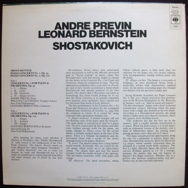 Shostakovich - Andre Previn, Leonard Bernstein – Piano Concerto No.1, Op.35 / Piano Concerto No.2, Op.102