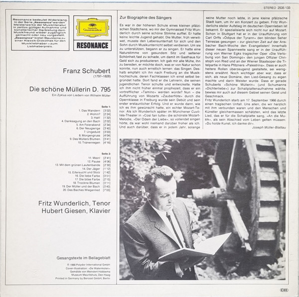 Franz Schubert, Fritz Wunderlich, Hubert Giesen – Die Schöne Müllerin