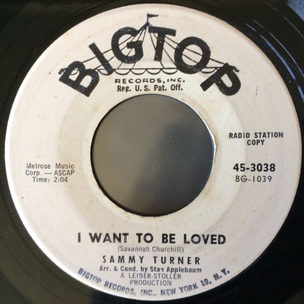 7" |  Sammy Turner – Goodnight, Irene / I Want To Be Loved (radio station copy)