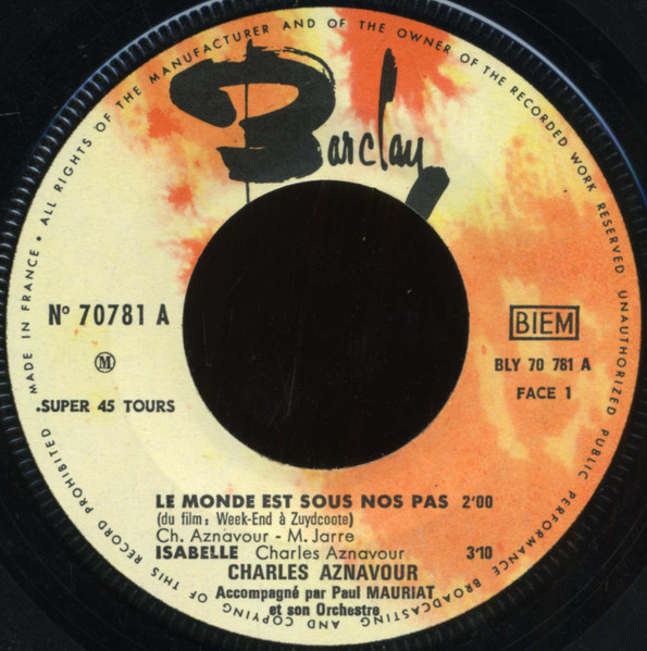 7" | Charles Aznavour - Le Monde est Sous non pas / Isabelle / Je te Rechaufferai / C'est Fini