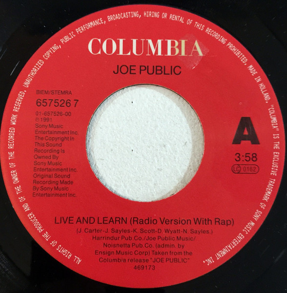 7" | Joe Public - Live and Learn (radio version with rap) / Live and Learn (Public Dub)
