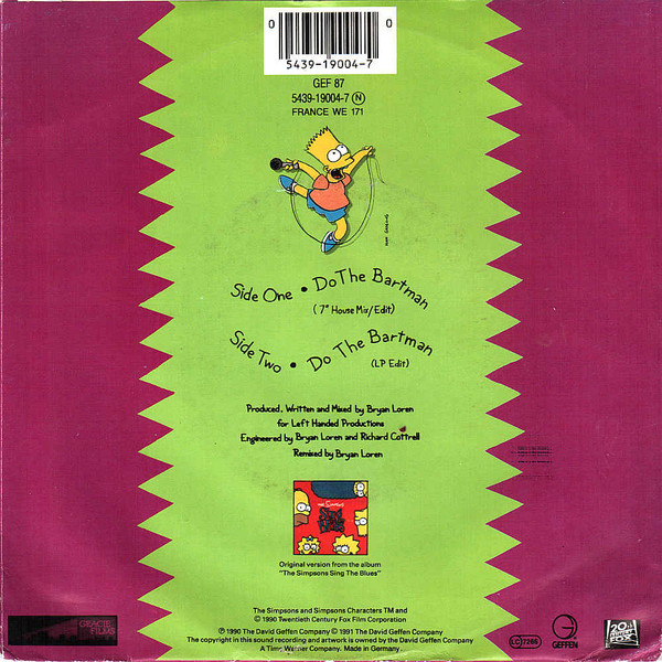 7" | The Simpsons - Do the Bartman (LP edit) / Do the Bartman (7" house mix)
