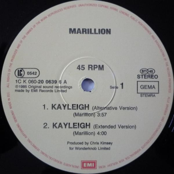 12" | Marillion - Kayleigh (alternative mix) / Kayleigh (extended version)